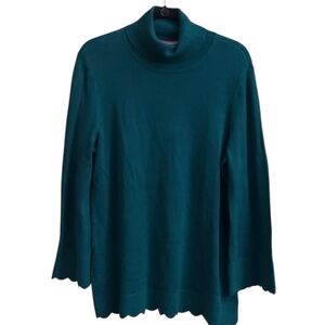 ISAAC MIZRAHI LIVE Teal Scalloped Hem Turtleneck Pullover Sweater